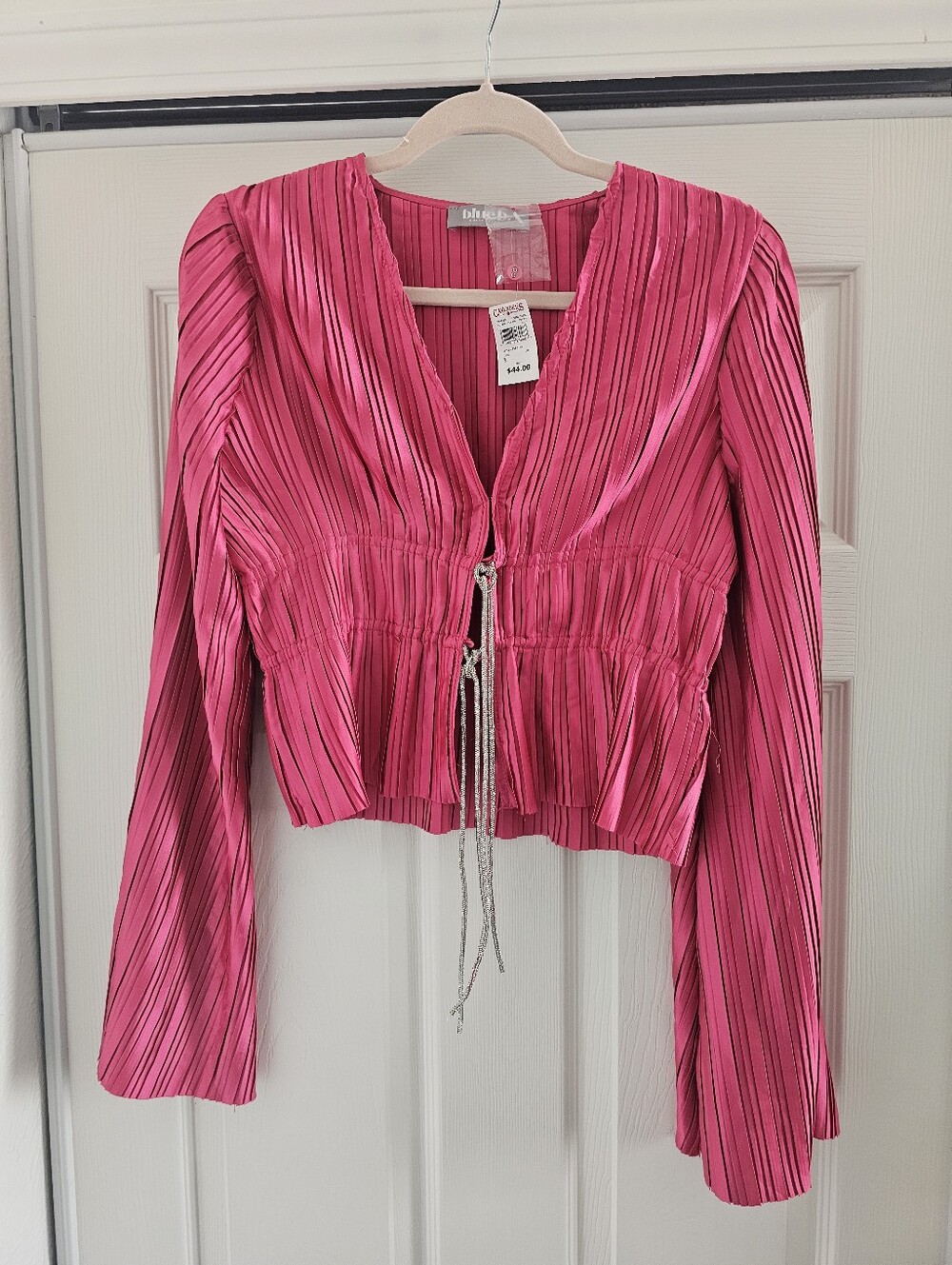 Blueb. Fuschia Rhinestone Tie Top From Cavendars. NWT